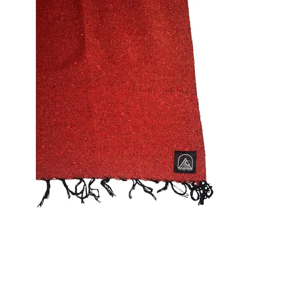 Tribe + True Handwoven Blanket Rust Terracotta Black Fringe Mexican Artisan